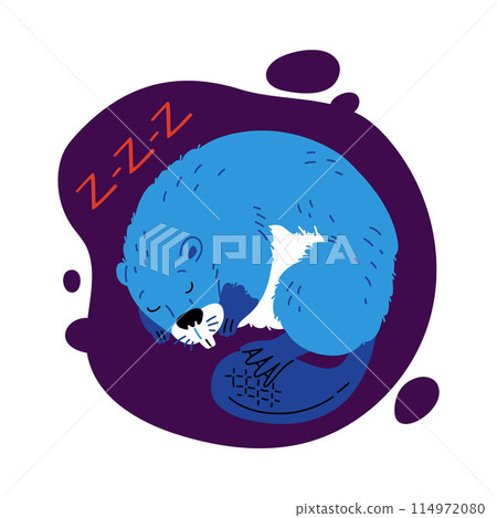 Vector illustration of a cute sleeping beaver with a blue color on a white background. 114972080
