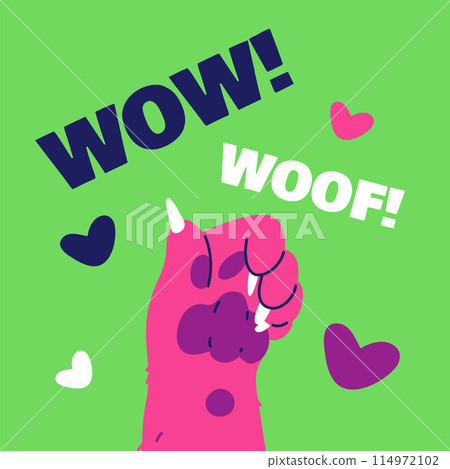 Vector poster of a dog paw with a thumbs up gesture in a flat style 114972102