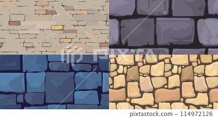 Set of stone wall textures. Vector illustration 114972126