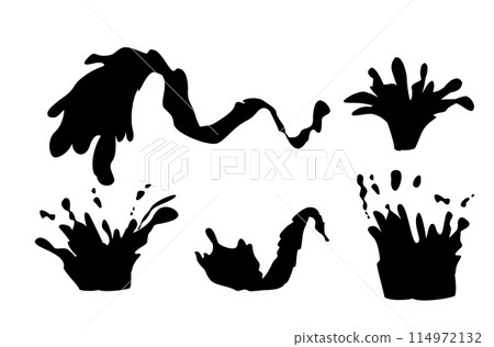 Set of water splash silhouettes. Vector stencils in black. 114972132