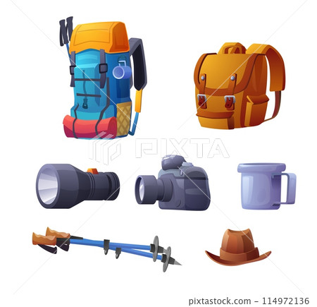 Adventure gear set vector illustration Adventure gear set vector illustration 114972136