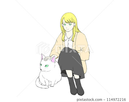White cat and woman① 114972216