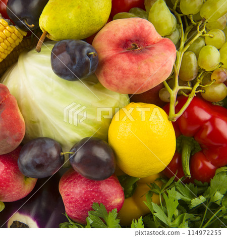 A set of fruits and vegetables. background A set of fruits and vegetables. background 114972255