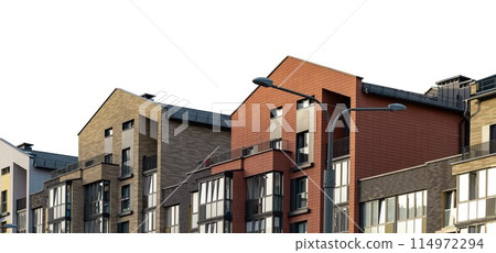Architecture and city urban house buildings, apartment facade brick exterior town. Modern windows Architecture and city urban house buildings, apartment facade brick exterior town. Modern windows 114972294
