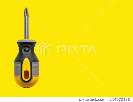 Screwdriver design in minimal background, metal tool and equipment object concept. Pink colorful Screwdriver design in minimal background, metal tool and equipment object concept. Pink colorful 114972388