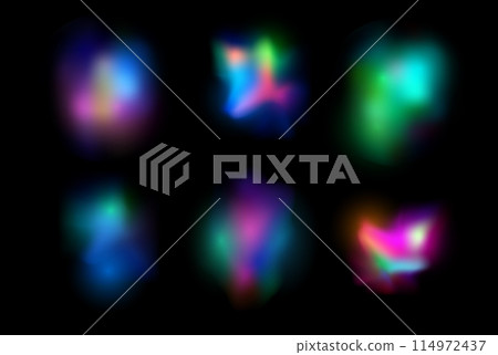 Blurred optical rainbow light flare effect vector set, colorful iridescent glare of prism reflection, spectrum radiance 114972437