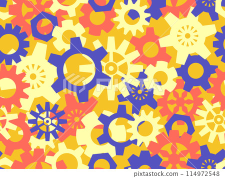 Seamless pattern of gears in steampunk and atompunk style. Jagged details, geometric shapes. Design for wallpapers, banners and posters. Vector illustration Seamless pattern of gears in steampunk and atompunk style. Jagged details, geometric shapes. Design for wallpapers, banners and posters. Vector illustration 114972548