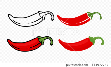 Cartoon Red Hot Chili Pepper Icon Set Closeup, Isolated. Hand Drawn Spicy Chili Pepper, Vector Illustration Cartoon Red Hot Chili Pepper Icon Set Closeup, Isolated. Hand Drawn Spicy Chili Pepper, Vector Illustration 114972767