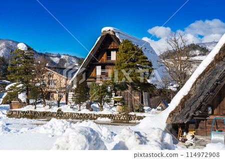 日本岐阜縣白川鄉的風景，以合掌式建築聞名 114972908