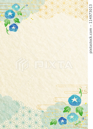 夏季/仲夏問候/晨光日本圖案淺藍色豪華日本紙背景 夏季/仲夏問候/晨光日本圖案淺藍色豪華日本紙背景 114973013