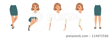 Woman Arm, Legs and Head as Character Constructor with Separated Body Part Vector Set 114973580