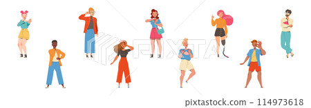 Man and Woman Character Showing Hand Gesture Expressing Emotion with Body Language Vector Illustration Set Man and Woman Character Showing Hand Gesture Expressing Emotion with Body Language Vector Illustration Set 114973618