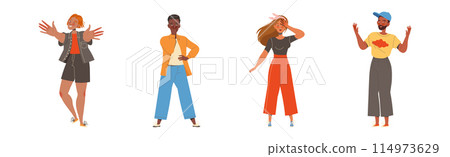 Man and Woman Character Showing Hand Gesture Expressing Emotion with Body Language Vector Illustration Set 114973629