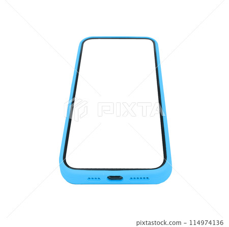 Phone mockup with white screen, modern smartphone case. Clear empty frame, digital technology for 114974136