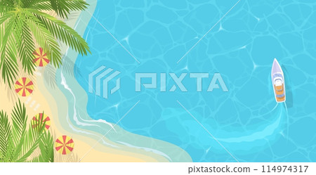 Summer beach top view cartoon vector illustration Summer beach top view cartoon vector illustration 114974317