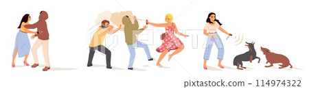 Self-defense techniques from street hooligan and aggressive dogs 114974322
