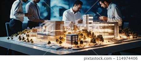 architect and real estate developer team working together on new modern house apartment building 114974406