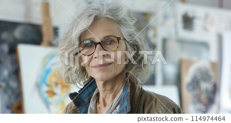Senior woman enjoys painting 114974464