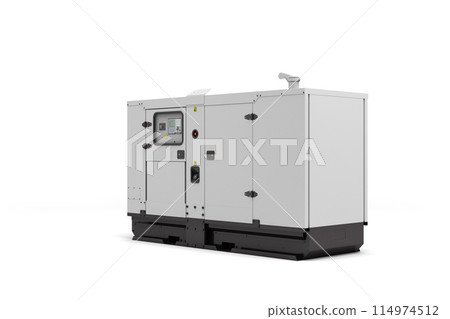 Mobile diesel generator for emergency electric power left view 3d render on white Mobile diesel generator for emergency electric power left view 3d render on white 114974512