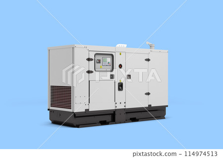 Mobile diesel generator for emergency electric power right view 3d render on blue 114974513