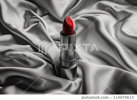 Red lipstick on silk monochrome background 114974613