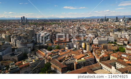 Milan aerial panoramic view. Milan is a capital of Lombardy and the second most populous city in Italy. 114974925