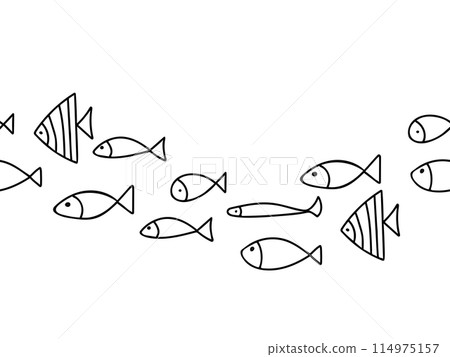 Fishes Seamless Pattern horizontal border. Vector illustration in doodle style isolated on white background. Marine Underwater design elements. Fishes Seamless Pattern horizontal border. Vector illustration in doodle style isolated on white background. Marine Underwater design elements. 114975157