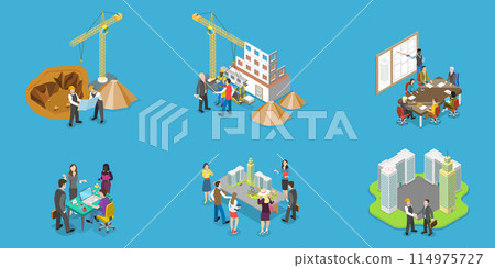 3D Isometric Flat Vector Illustration of Builders And Architects , Construction Business 114975727