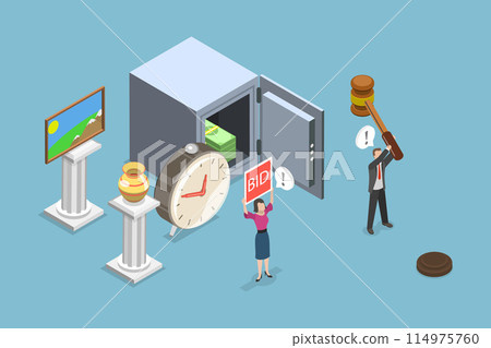 3D Isometric Flat Vector Illustration of Auction Bidding, Bidder, Buyer and Auctioneer 114975760