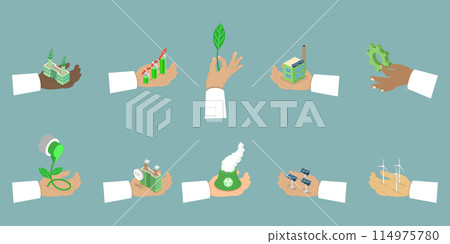 3D Isometric Flat Vector Illustration of Decarbonisation And Sustainability, Co2 Emission Impact Reduction 3D Isometric Flat Vector Illustration of Decarbonisation And Sustainability, Co2 Emission Impact Reduction 114975780