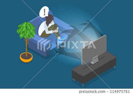 3D Isometric Flat Vector Illustration of Scary Movie, Evening Entertainment 114975781