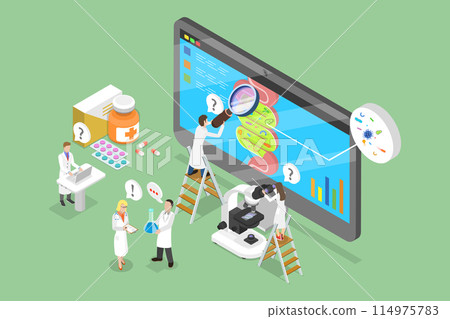 3D Isometric Flat Vector Illustration of Gut Microbiome Research , Gastroenterology Clinic 3D Isometric Flat Vector Illustration of Gut Microbiome Research , Gastroenterology Clinic 114975783