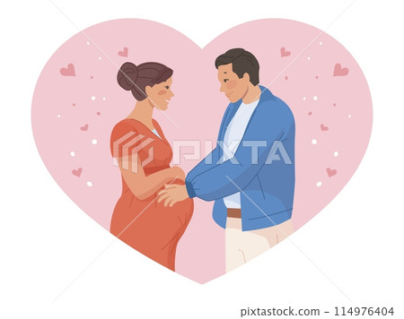 Pregnant woman with husband. Husband man and wife pregnancy expecting baby, love family married couple future daddy mommy, happy mother prenatal period vector illustration Pregnant woman with husband. Husband man and wife pregnancy expecting baby, love family married couple future daddy mommy, happy mother prenatal period vector illustration 114976404