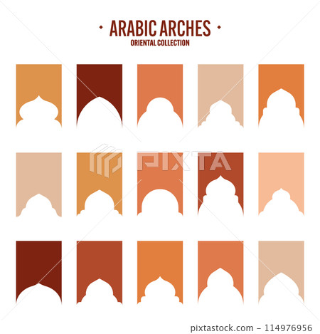 Islamic frames, oriental style objects. Arabic shapes, windows and arches. Traditional ornamental banner, frame. Muslim holidays, Ramadan Kareem. Modern eastern architecture. Vector illustration Islamic frames, oriental style objects. Arabic shapes, windows and arches. Traditional ornamental banner, frame. Muslim holidays, Ramadan Kareem. Modern eastern architecture. Vector illustration 114976956