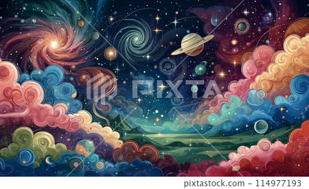 夜空風景畫，月亮透過雲縫可見 114977193