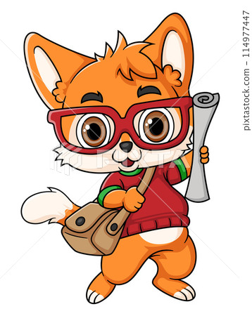 Cute fox on his way to school of illustration Cute fox on his way to school of illustration 114977447