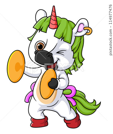 Cute cartoon unicorn playing cymbals of illustration Cute cartoon unicorn playing cymbals of illustration 114977476