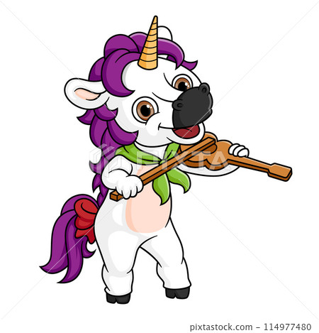 The fantastic unicorn plays a violin of illustration The fantastic unicorn plays a violin of illustration 114977480