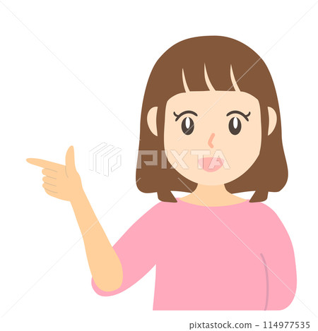 一個女人指著一點並微笑著解釋的向量圖 114977535