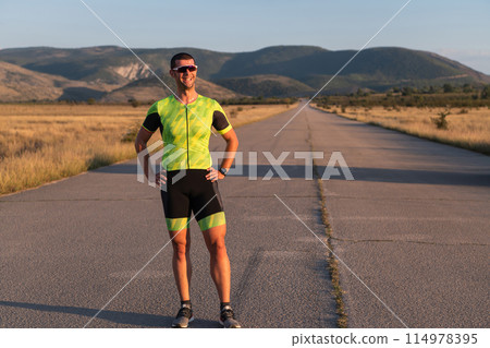 Triathlete resting after exhausting training for the upcoming marathon. 114978395