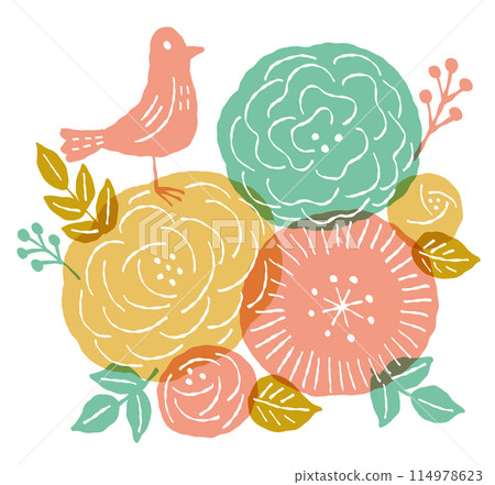Stylish illustration of a little bird and a bouquet Stylish illustration of a little bird and a bouquet 114978623