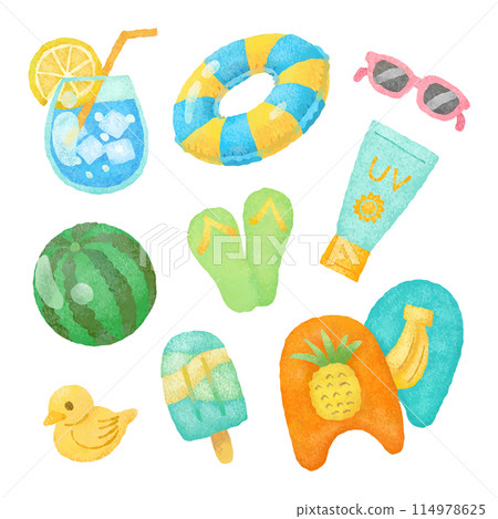 Hand-drawn pool illustration set Hand-drawn pool illustration set 114978625