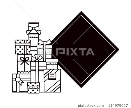 Illustration of a pile of presents and title space Illustration of a pile of presents and title space 114979657