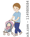 嬰兒和父親推著嬰兒車散步 114980684
