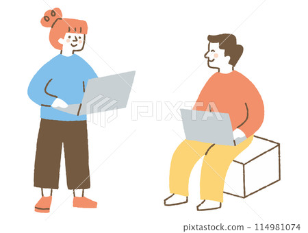 Man and woman working on a computer together_color 114981074