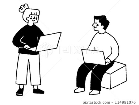 Man and woman working on a computer together_2 Man and woman working on a computer together_2 114981076