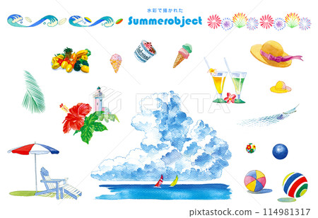 Summer resort cute illustration set Summer resort cute illustration set 114981317