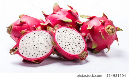 dragon fresh  ripe dragon fruits , splash water , white background , Generate Ai 114981504