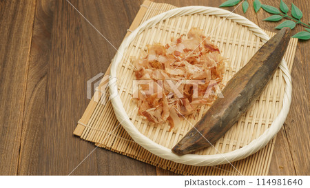 Katsuobushi, shaved bonito flakes, and bonito stock image 114981640
