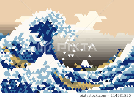 Ukiyo-e Thirty-six Views of Mount Fuji: The Great Wave off Kanagawa by Katsushika Hokusai, mosaic, vector illustration 114981830